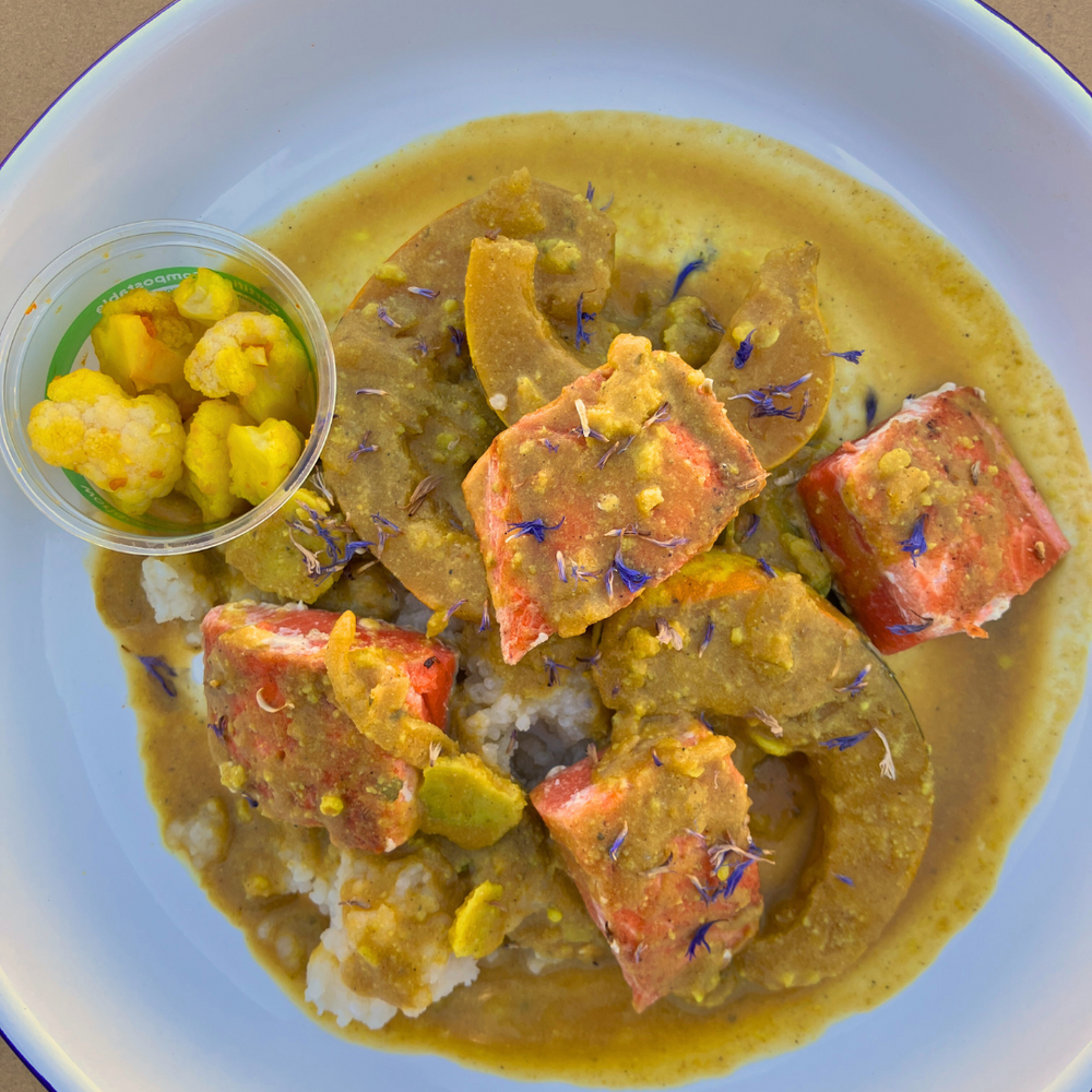 Wild-caught Salmon Curry w. Carnival Squash & Cassava Couscous