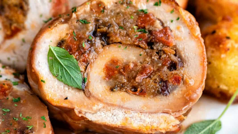 Turkey Rolls with Duck Stuffing and gravy